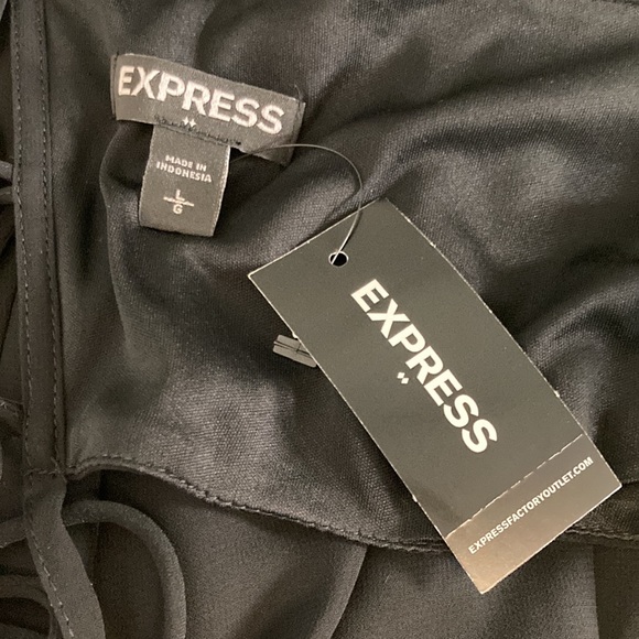 Express Black Double Layer Strappy Dress w/ Side Cutouts and Lace Up Back Sz L - Picture 6 of 9